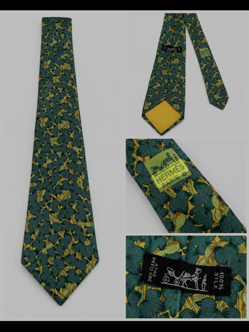 Hermès Green & Yellow Floral Silk Tie